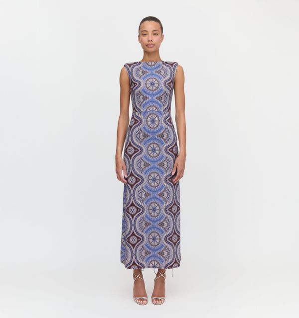 The Sloane Dress - Brown Cobalt Medallion