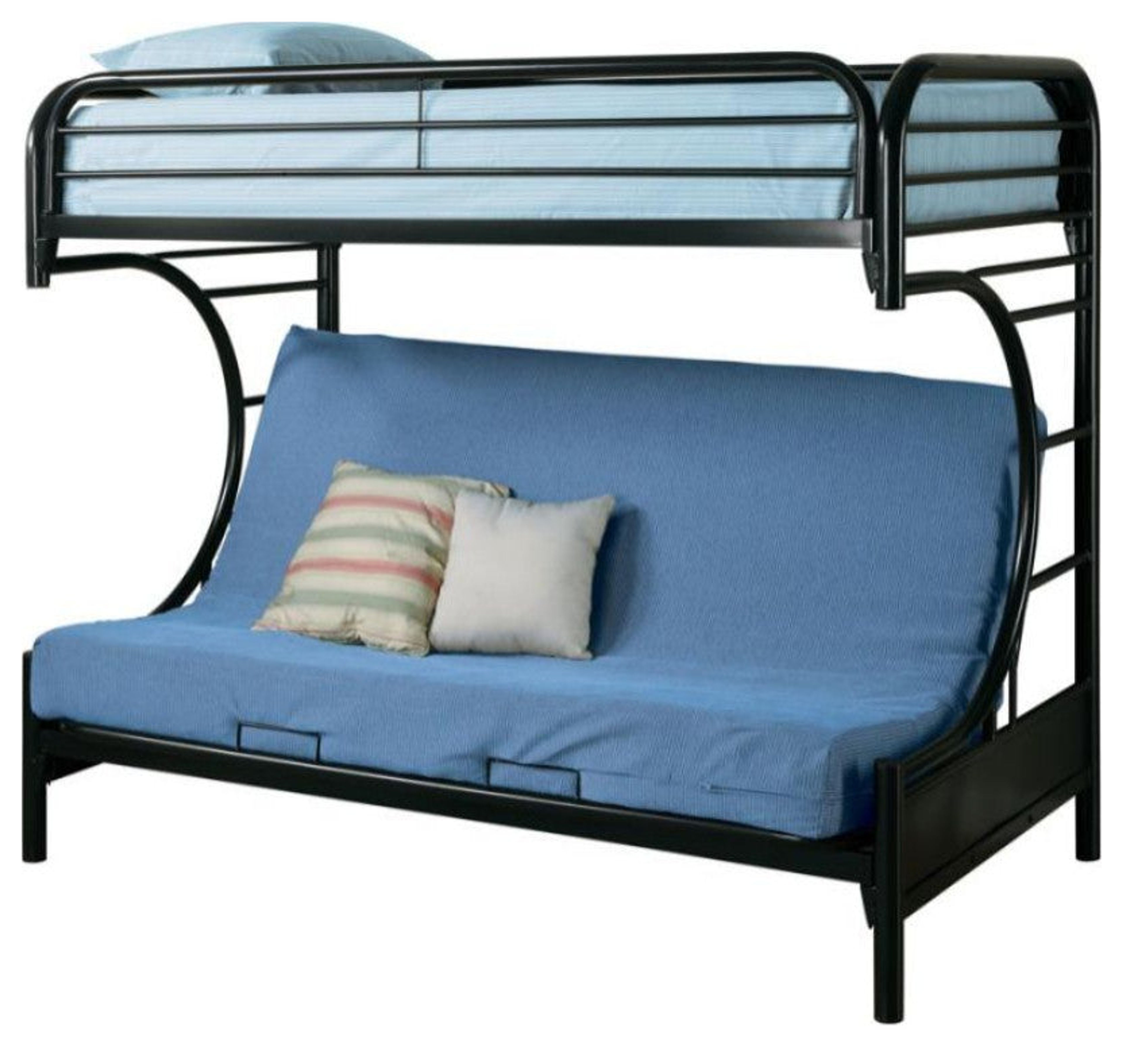 Twin Over Futon Bunk Bed in High Gloss Black - Space-Saving Design