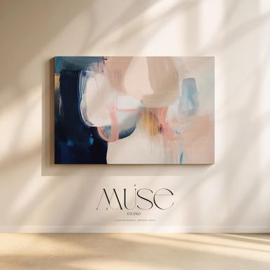 Oversized Canvas Wall Art Neutral Abstract Painting Navy Blush Beige Soft Contemporary Decor for Living Room or Office Statement 439