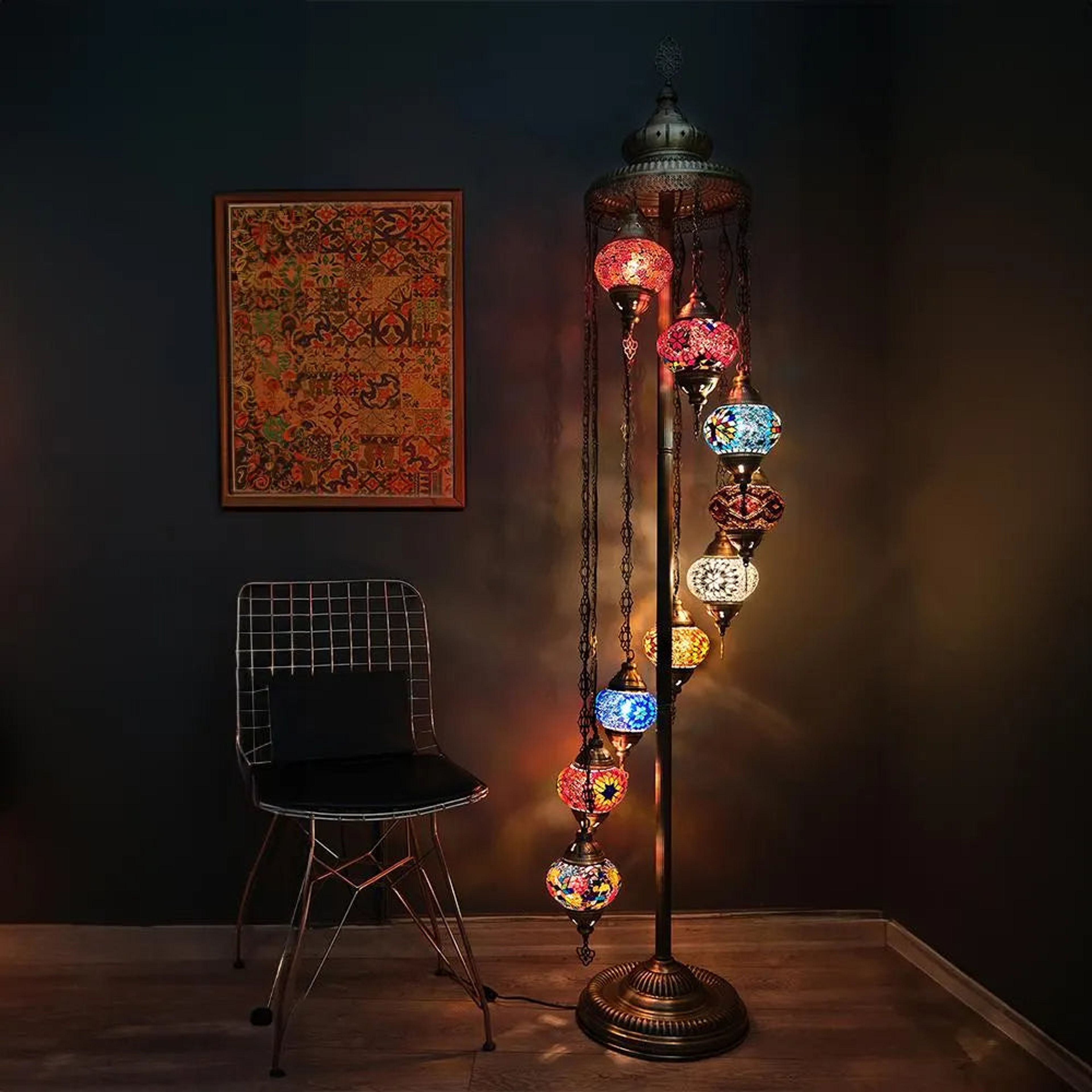 Turkish Mosaic Floor Lamp - Bohemian Moroccan Glass Decor