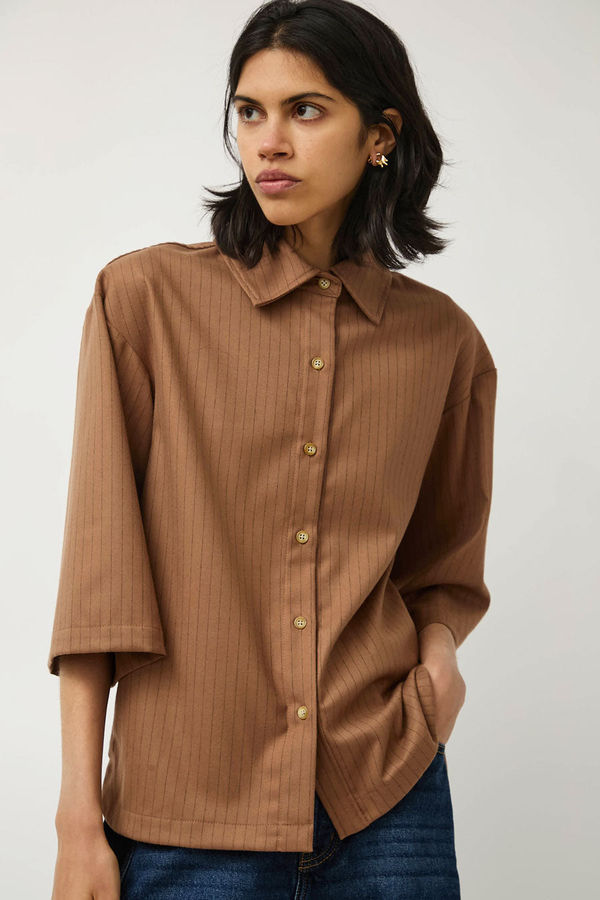 No.6 Dylan Top in Tan Pinstripe