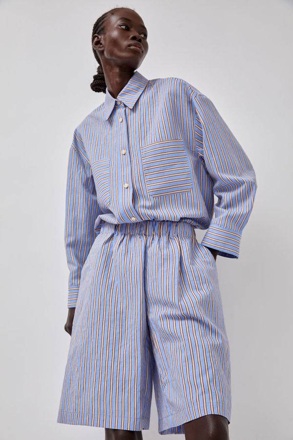 No.6 Polo Short in Oxford Stripe