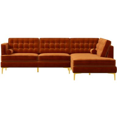 Caleb Burnt Orange Velvet Sectional Sofa Right Facing Chaise