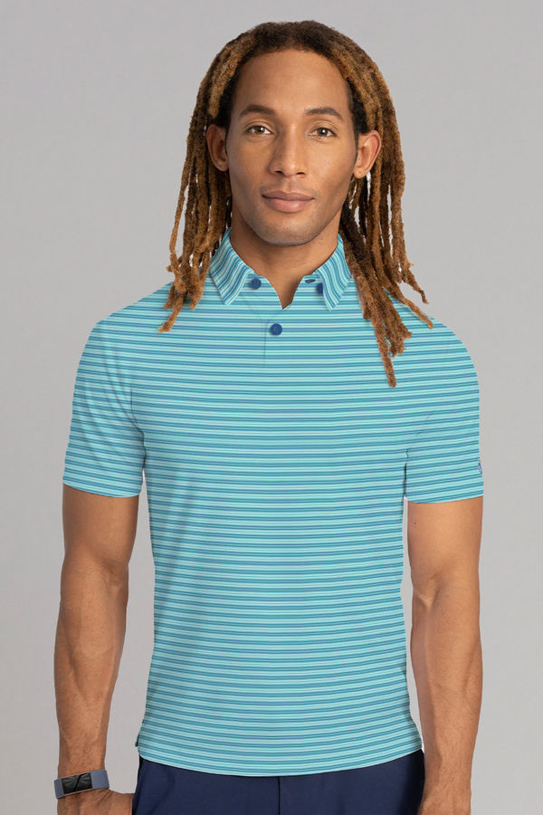 Short Sleeve Polo Stripe // Teal Aqua