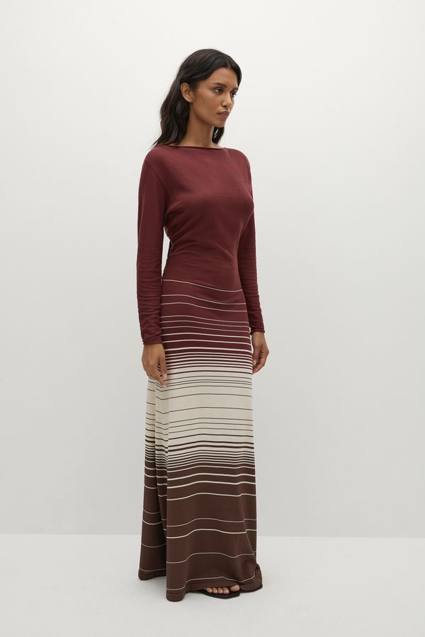 Idun Maxi Dress Accordion Stripe Bordeaux - Final Sale