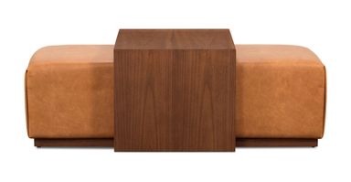Jarmo Leather Ottoman with Walnut Table