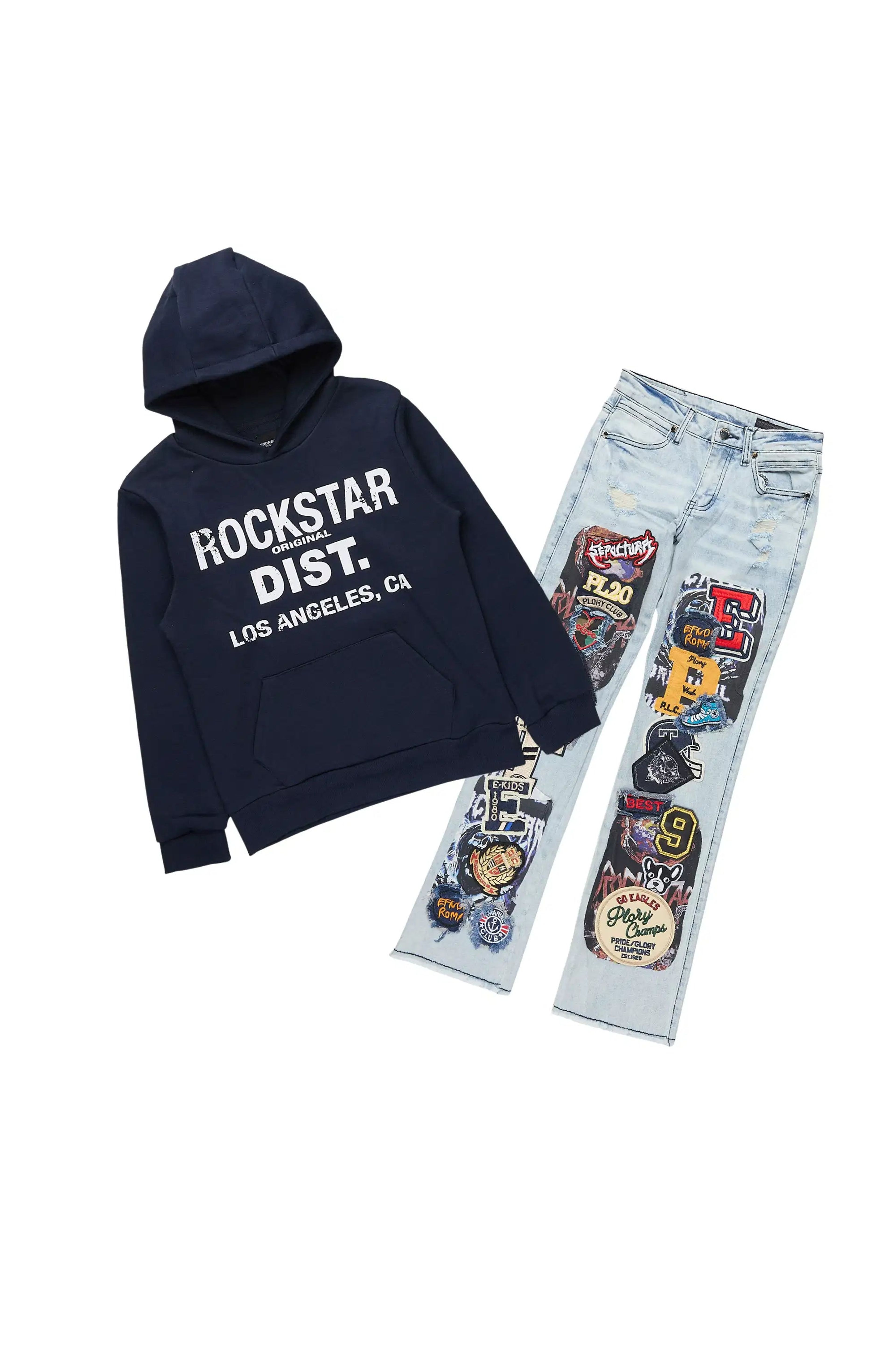 Boys' Koen Navy Hoodie & Stacked Jeans Set | Rockstar Original