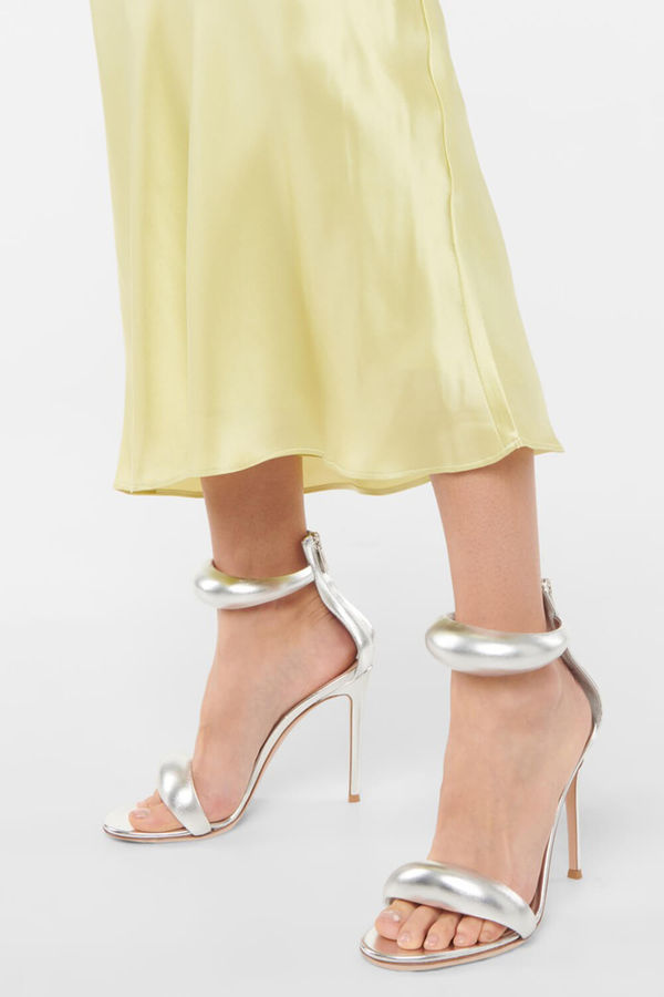Faux Leather 'Bubble' Straps Pointed Toe Stiletto Heels - Silver