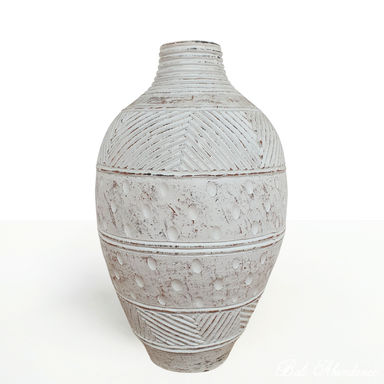 Whitewash Carved Terracotta Pot