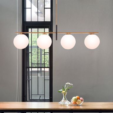 ULB2331 Mid Century Modern Indoor Chandelier, 45.37"W x 8"D x 13"H, Satin Gold Finish, Traverse Collection