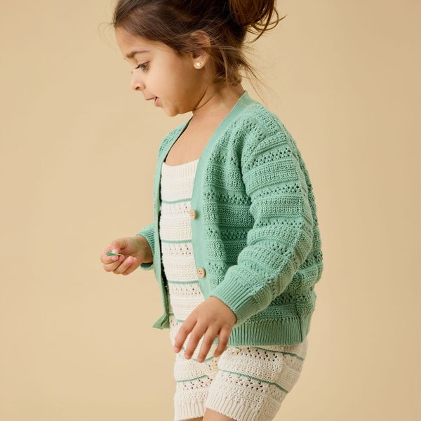 Matcha Green Pointelle Knitted Cardigan
