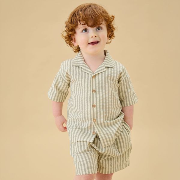 Striped Seersucker Shirt & Shorts Outfit