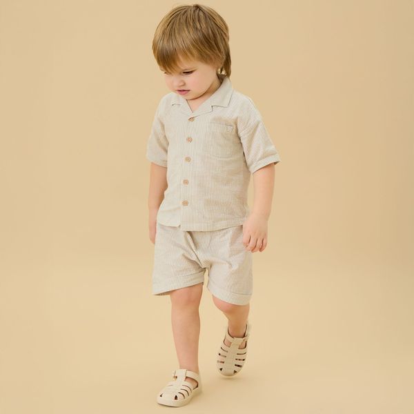 Striped Cotton Shirt & Shorts Outfit