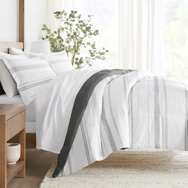 Stitched Stripe Reversible Down-Alternative Comforter Set - Sale