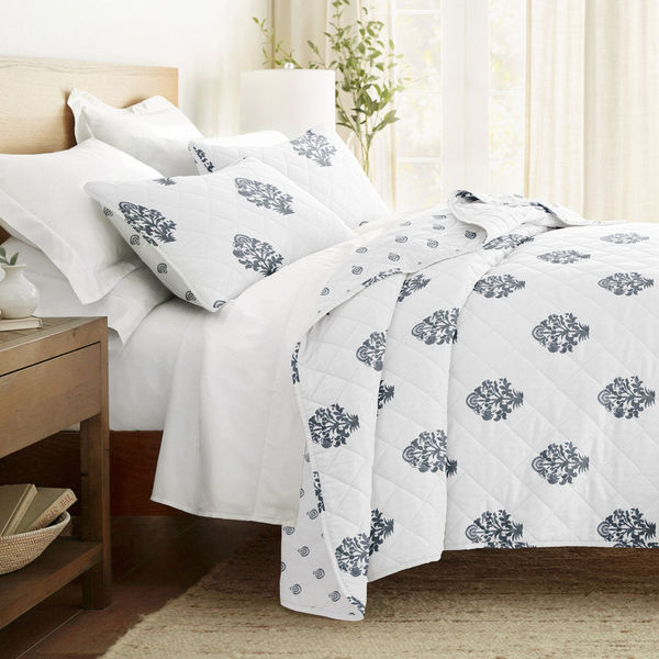 Stamped Bloom Reversible Quilted Coverlet Set - Sale