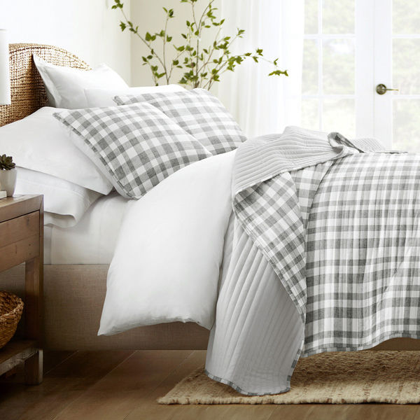 Watercolor Plaid Reversible Quilted Coverlet Set - Sale