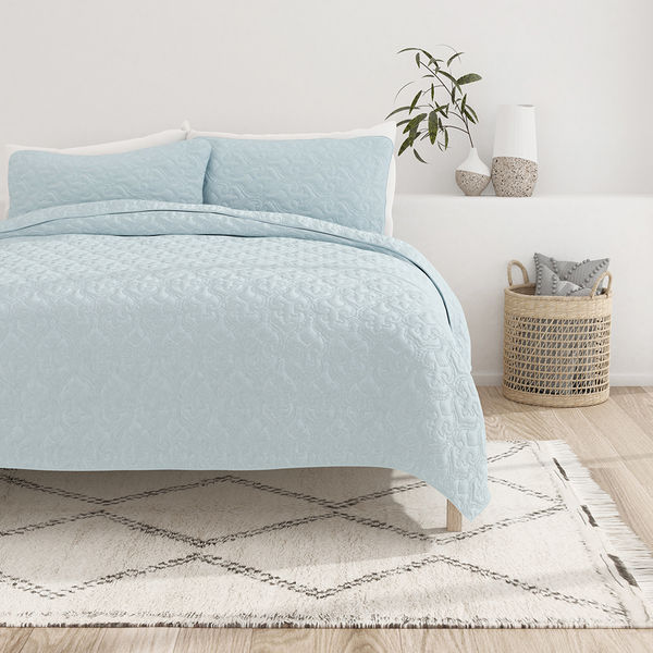 3-Piece Damask Quilted Coverlet Set - Sale