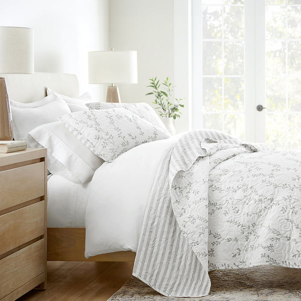 Sprouting Vines Stripe Reversible Quilted Coverlet Set - Sale