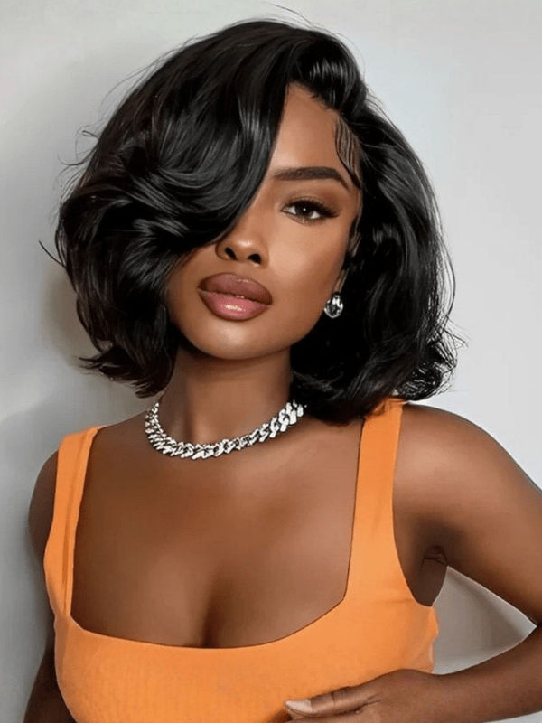 Klaiyi 7x5 Byebye Knots 90s Rachel Haircut Blunt Layered Wig with Side Part Bangs Put On and Go Glueless Human Hair Wig Flash Sale
