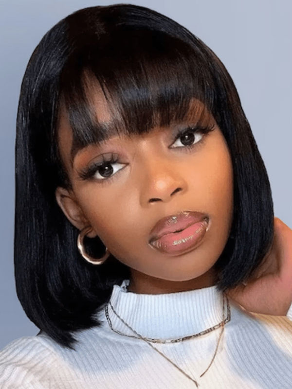 Down To $59 | Klaiyi Bob Wig With Bangs Wig Glueless Machine Made Beginner Friendly Human Hair Wig Flash Sale
