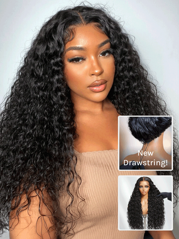 Klaiyi 7x5 & 6x4 No-Slip Cap Glueless Lace Water Wave Wig Put On & Go Human Hair Wig with Baby Hair Lightweight & Breathable