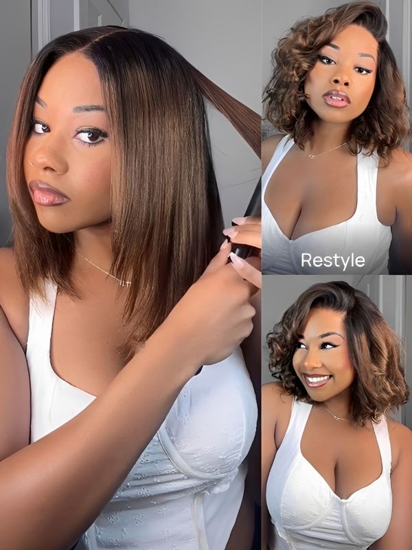 Klaiyi Bob Ombre Chestnut Brown Short Bob Wig 7x5 Bye-Bye Knots And 13x4 Lace Frontal Wig Flash Sale