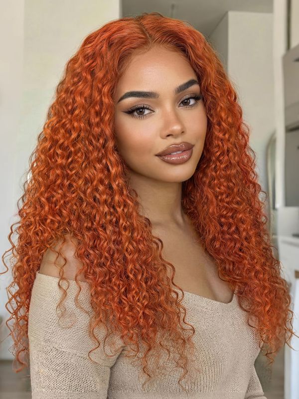 Fast Shipping| 20"=$79 180% Density Lace Part Ginger Orange Jerry Curly Human Hair Wig