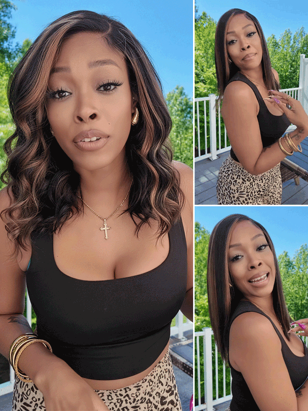 Klaiyi 7x5 No Slip Glueless Lace Wig Golden Brown Highlight Yaki Straight Bob Wig with Invisi Drawstring Flash Sale