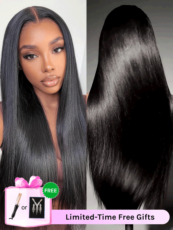 Klaiyi Yaki Straight Put On&Go Glueless Lace Wigs 13x4 Pre-everything and 7x5-Bye bye Knots Human Hair Lace Wig