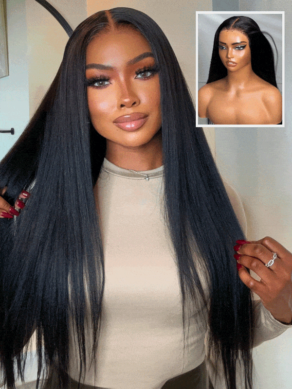 Klaiyi  7x5 Upgrade Yaki Straight Wig with Invisible Drawstring Pull and Go Glueless Wigs Flash Sale