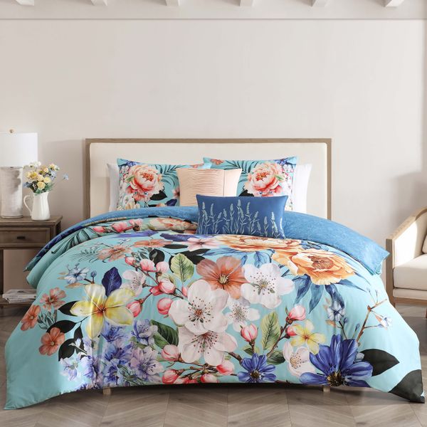 Bebejan Turquoise Reverie 5 Piece Reversible Comforter Set