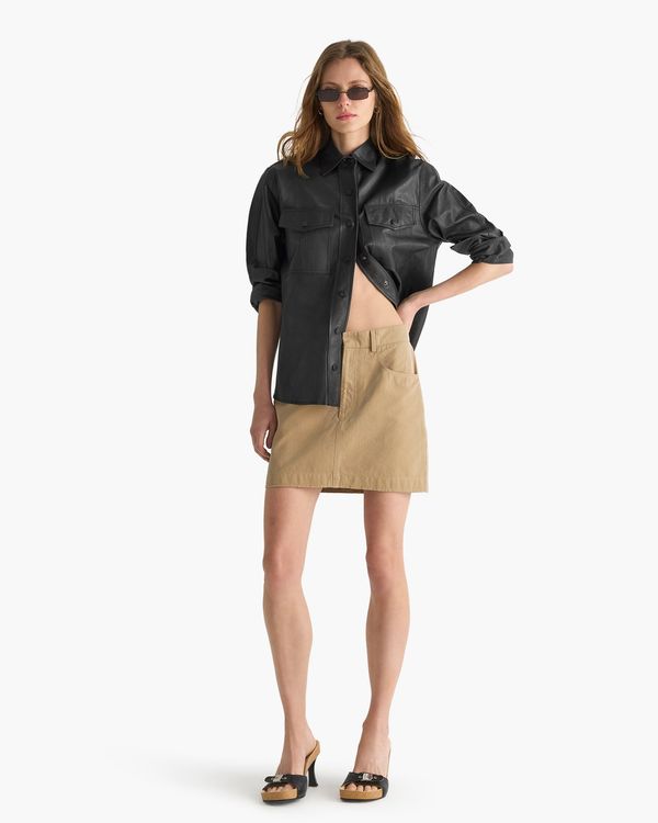 Cotton Twill Pencil Skirt - Khaki
