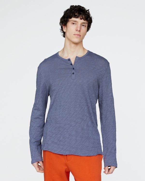 Slub Jersey Destroyed Wash Henley - Dusk Blue
