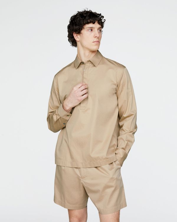 Cotton Poplin Popover Shirt - Macadamia