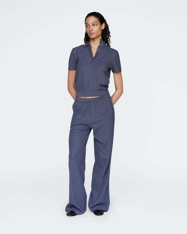 Pima Cotton Pique Wide Leg Sweatpants - Dusk Blue