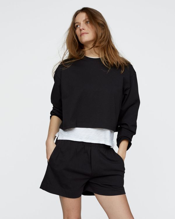 Heavyweight Jersey Long Sleeve Cropped Boxy Tee - Black