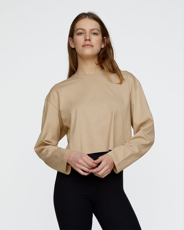 Heavyweight Jersey Long Sleeve Cropped Boxy Tee - Macadamia