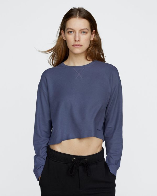 Pima Cotton Pique Cropped Boxy Tee - Dusk Blue