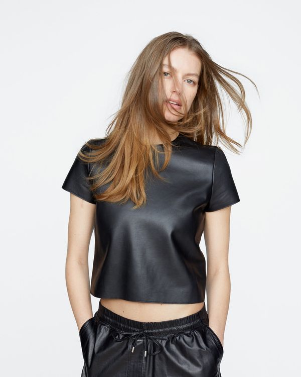 Leather Schoolboy Tee - Black