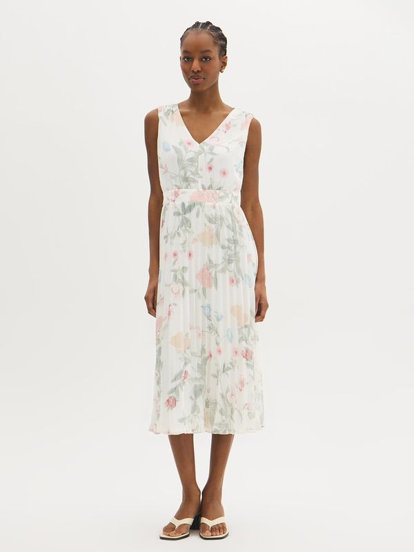 Floral V-Front Chiffon Midi Dress