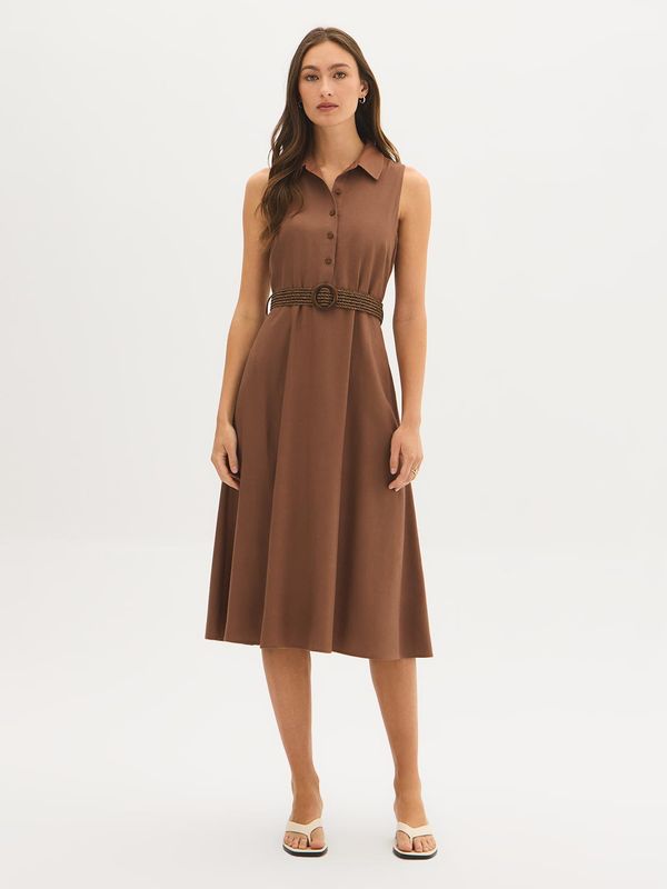 Sleeveless Linen-Blend Midi Shirt Dress