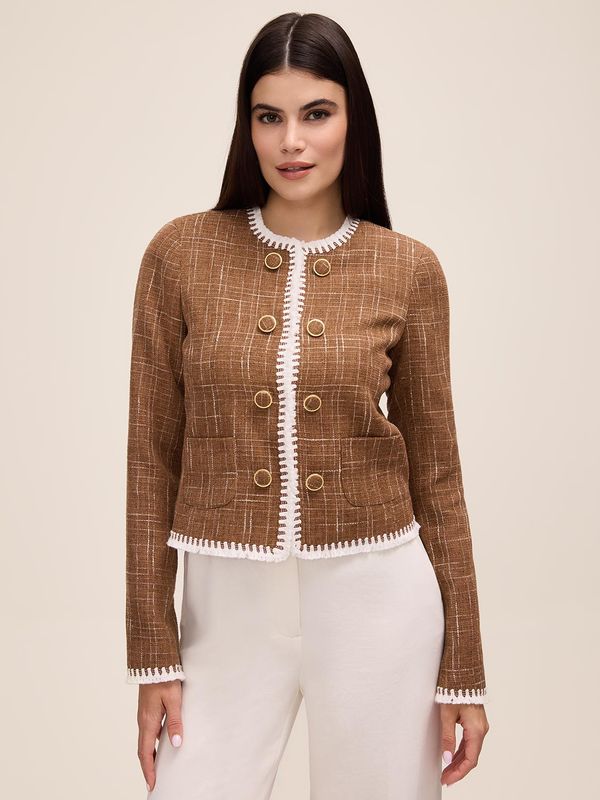 Crosshatch Blazer With Fringe Trim