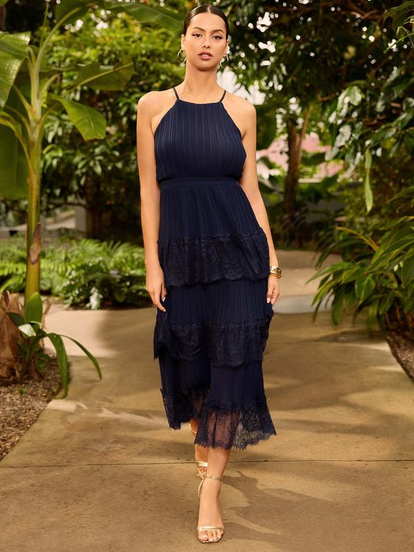 Pleated Chiffon Tiered Midi Dress