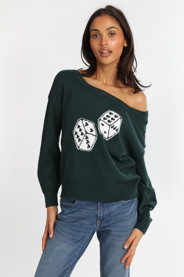 Graphic Off-Shoulder Sweater