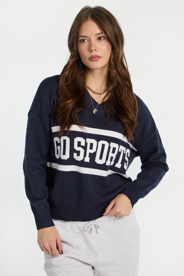 AERO Graphic Flat Knit V-Neck Sweater