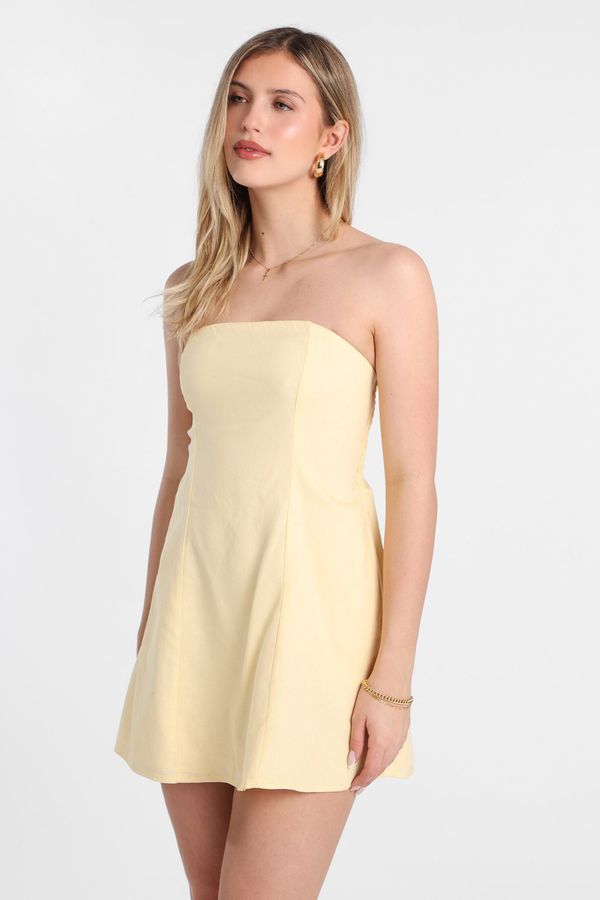 AERO Linen-Blend Strapless Mini Dress