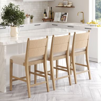 Seagrass & Wood Counter Height Bar Stool Light Brown (Set of 3)