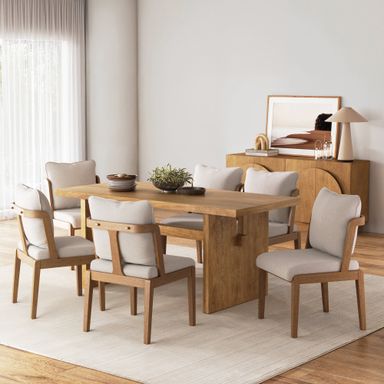Scandinavian Dining Chair with Back Light Brown (Set of 6)
