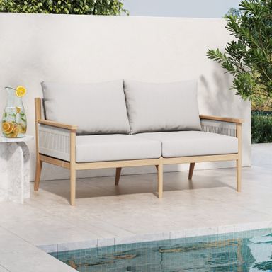 Outdoor Wood & Rope Patio Loveseat Ash White