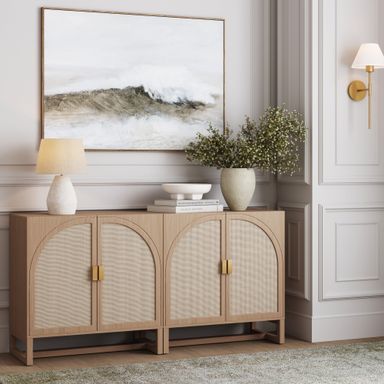 Boho Arched TV Console Credenza Raw Oak (Set of 2)